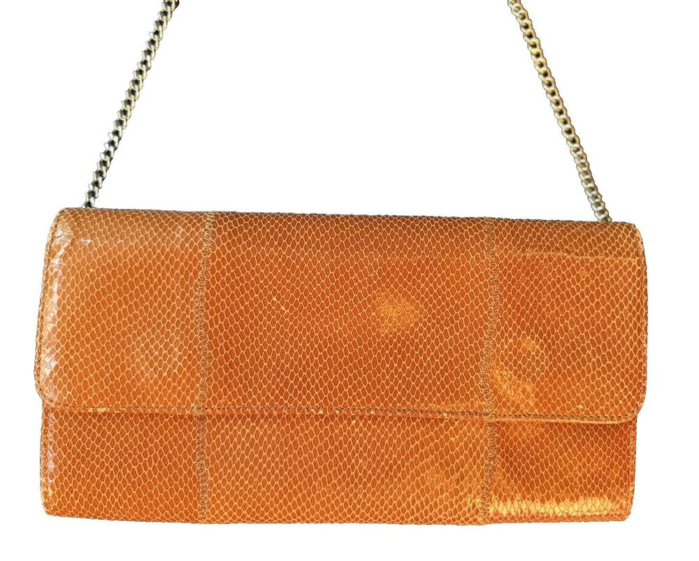 Vintage Chi by Falchi Faux Snakeskin W/ Chain Shoulder Bag Clutch EUC